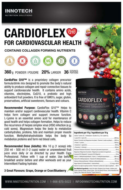 Innotech Nutrition CardioFlex Q10 Heart Health & Energy Support CoQ10 Amino Acids & Electrolytes Orange 360g - dailyvitalstore