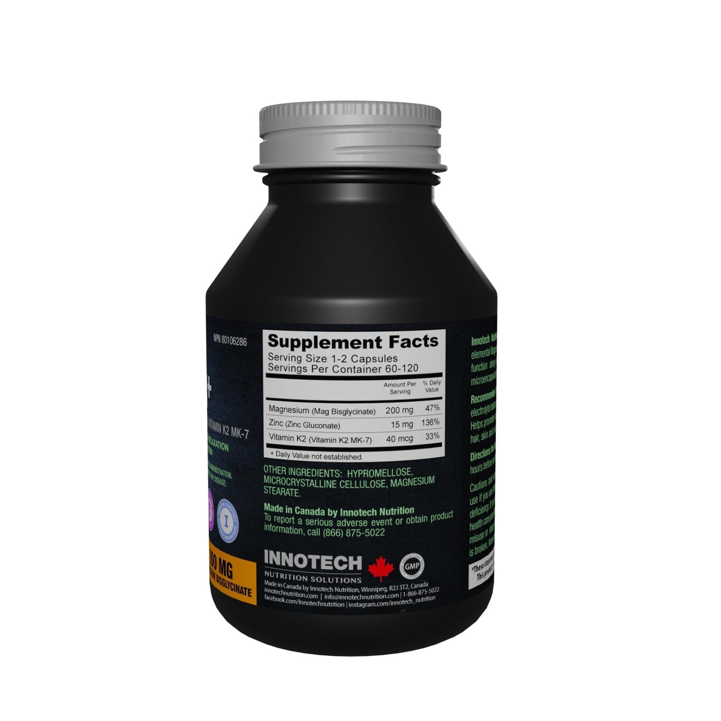 Innotech Nutrition Magnesium Plus Muscle Bone & Sleep Support Magnesium Bisglycinate Zinc & Vitamin K2 120 Vegan Capsules - dailyvitalstore