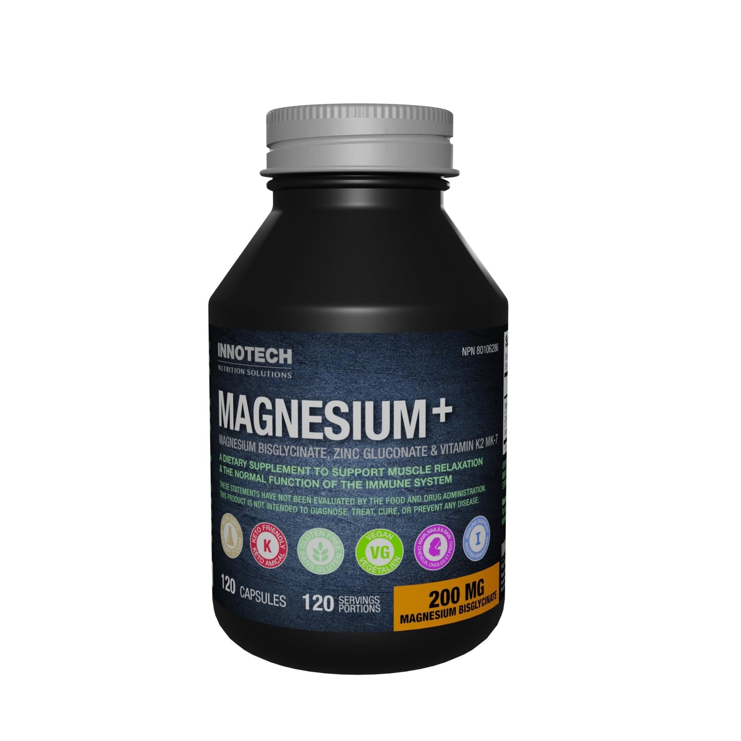 Innotech Nutrition Magnesium Plus Muscle Bone & Sleep Support Magnesium Bisglycinate Zinc & Vitamin K2 120 Vegan Capsules - dailyvitalstore