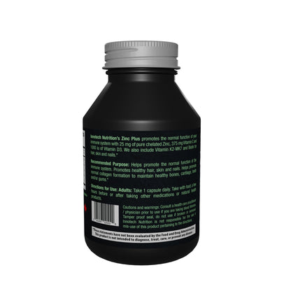 Innotech Nutrition Zinc Plus Immune Hair Skin & Nails Support Chelated Zinc Vitamin D3 & Biotin 120 Vegan Capsules - dailyvitalstore