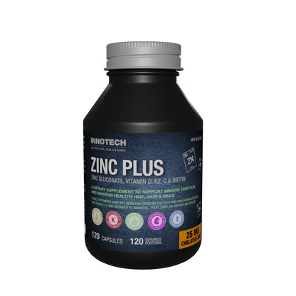 Innotech Nutrition Zinc Plus Immune Hair Skin & Nails Support Chelated Zinc Vitamin D3 & Biotin 120 Vegan Capsules - dailyvitalstore