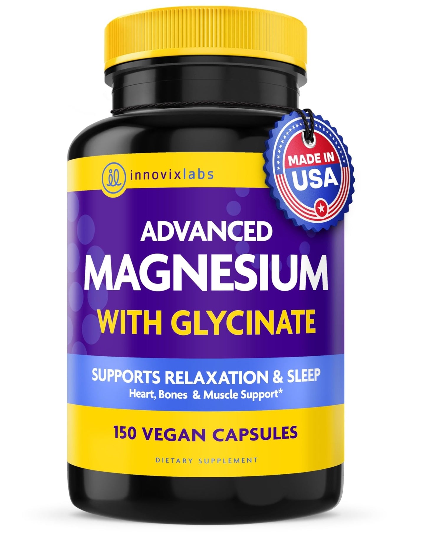 InnovixLabs Advanced Magnesium Capsules - 150 Ct, 210 mg - Chelated Glycinate and Malate - High Absorption, Promotes Relaxation, Bones, Muscle Health, Vegan Malate Sleep Supplement - dailyvitalstore