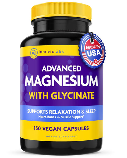 InnovixLabs Advanced Magnesium Capsules - 150 Ct, 210 mg - Chelated Glycinate and Malate - High Absorption, Promotes Relaxation, Bones, Muscle Health, Vegan Malate Sleep Supplement - dailyvitalstore