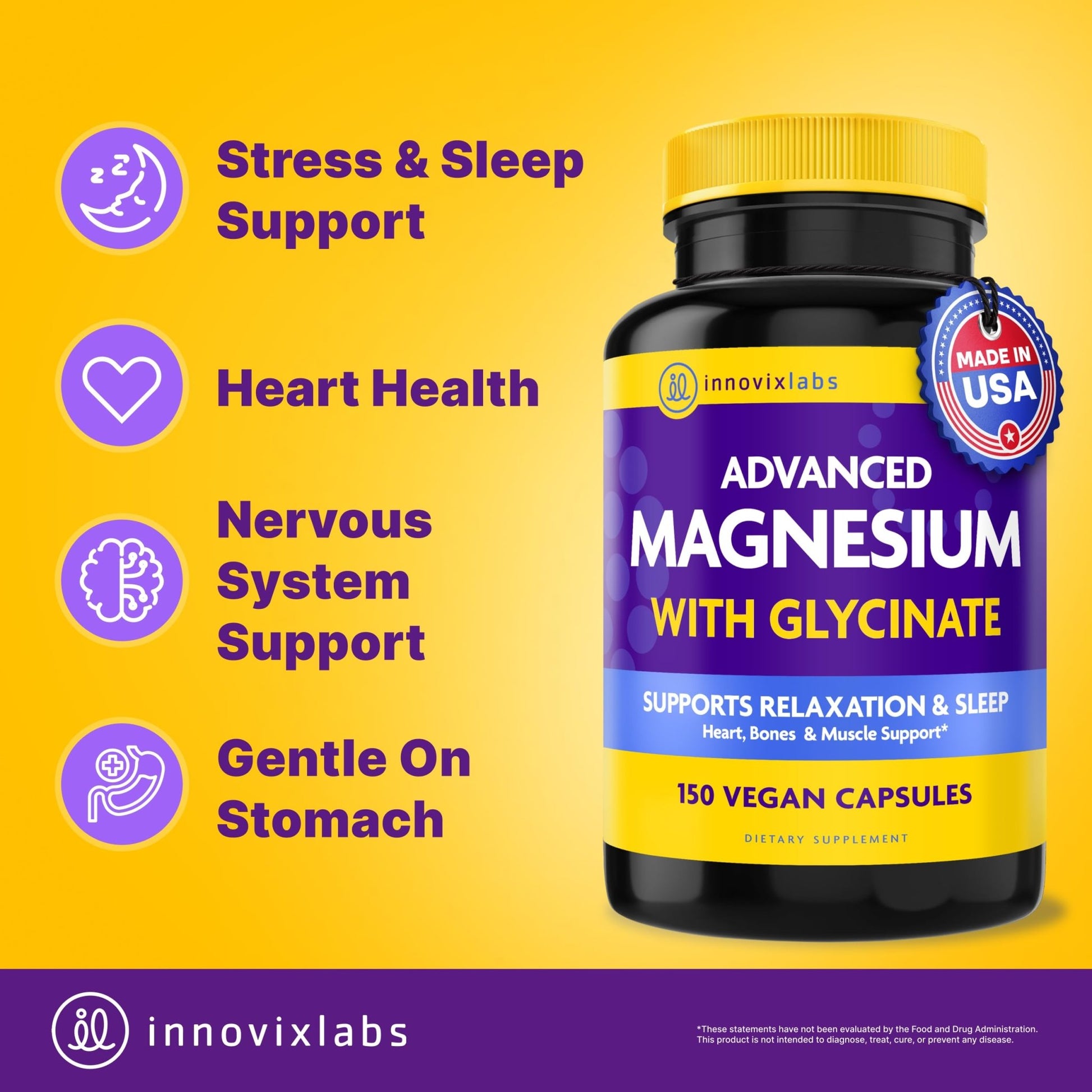 InnovixLabs Advanced Magnesium Capsules - 150 Ct, 210 mg - Chelated Glycinate and Malate - High Absorption, Promotes Relaxation, Bones, Muscle Health, Vegan Malate Sleep Supplement - dailyvitalstore