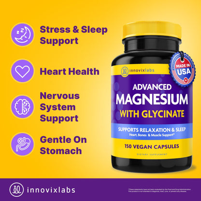 InnovixLabs Advanced Magnesium Capsules - 150 Ct, 210 mg - Chelated Glycinate and Malate - High Absorption, Promotes Relaxation, Bones, Muscle Health, Vegan Malate Sleep Supplement - dailyvitalstore