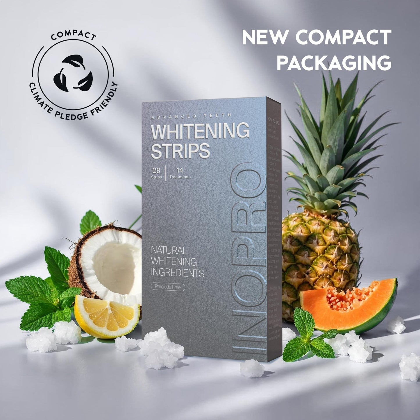 InoPro Natural Teeth Whitening Strips Kit 14 Treatments - Sensitive Teeth Whitener, Peroxide Free with Papain, Bromelain, Coconut Oil - dailyvitalstore