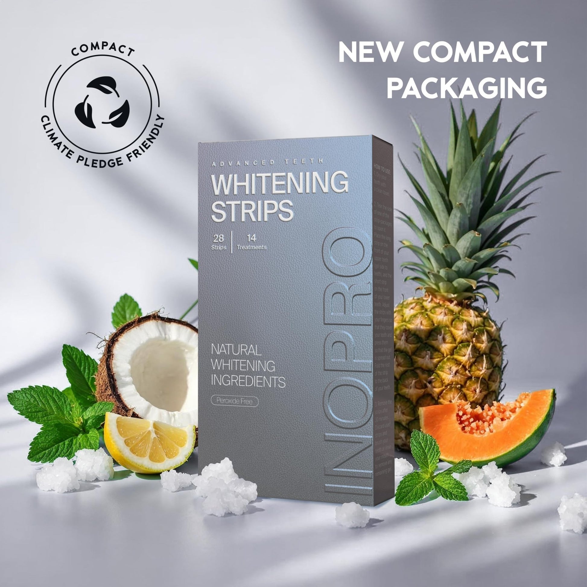 InoPro Natural Teeth Whitening Strips Kit 14 Treatments - Sensitive Teeth Whitener, Peroxide Free with Papain, Bromelain, Coconut Oil - dailyvitalstore