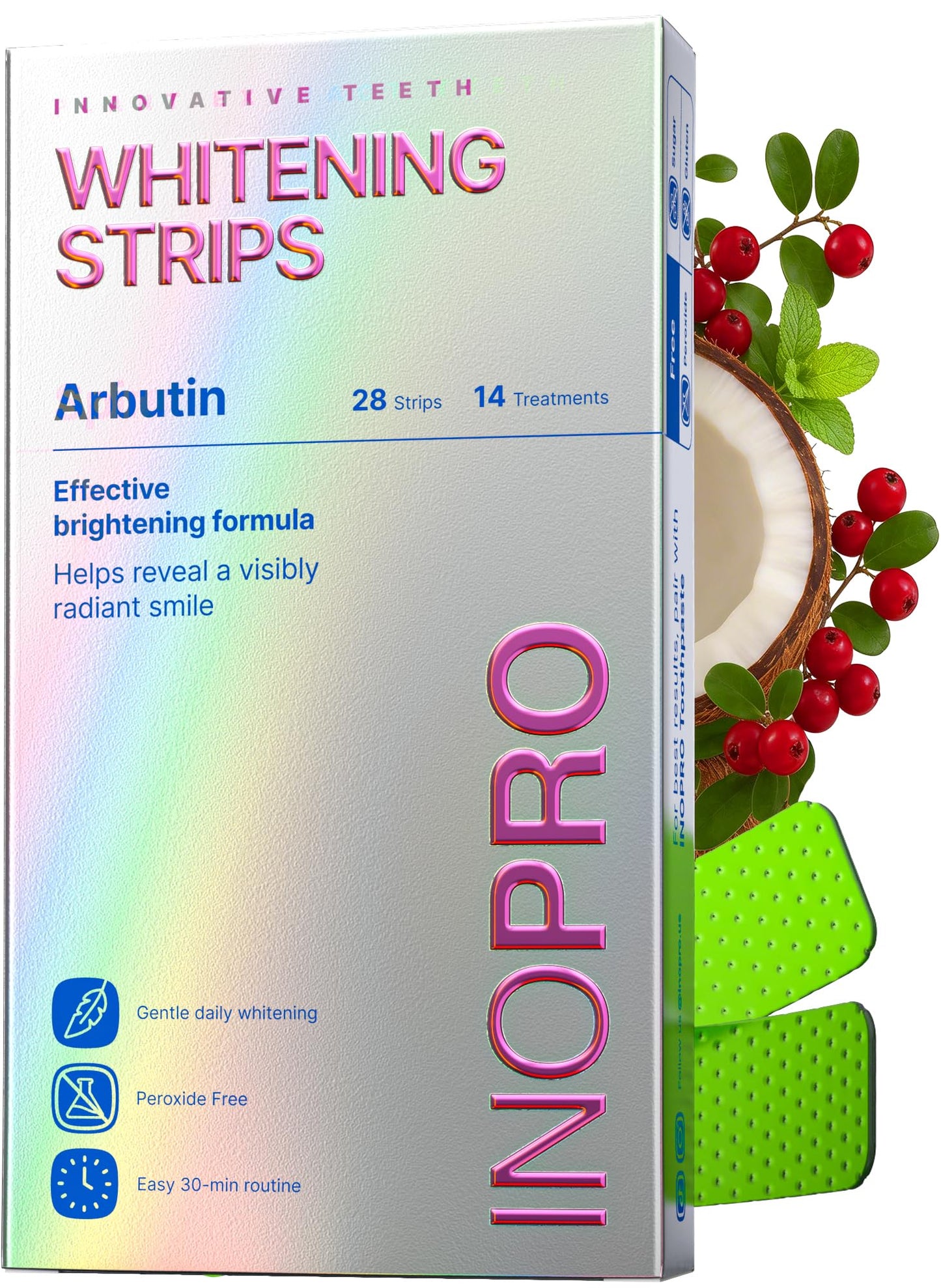 InoPro Teeth Whitening Strips 14 Treatments Kit - Enamel Safe Teeth Whitener, Peroxide-Free, Green White Strips - dailyvitalstore