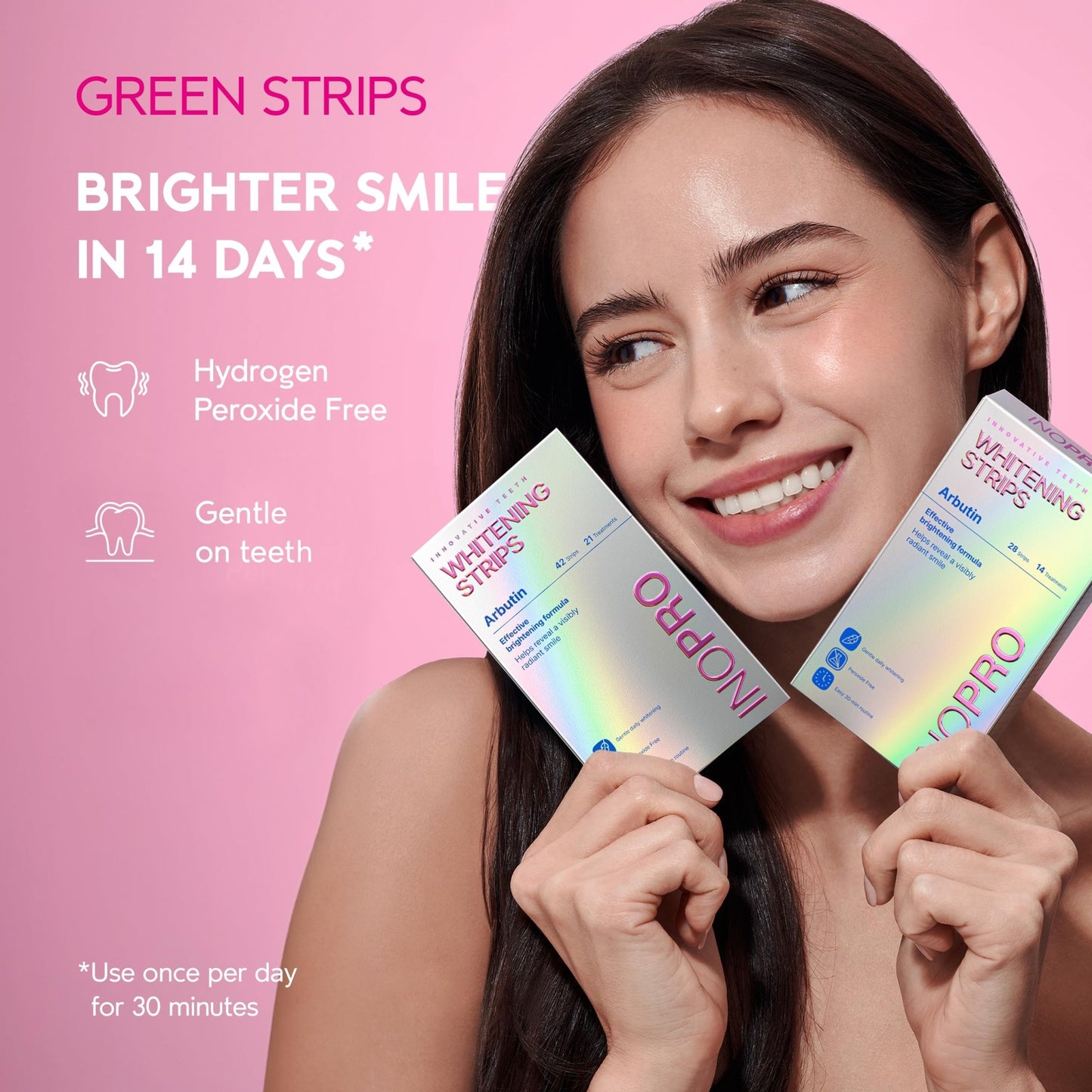 InoPro Teeth Whitening Strips 14 Treatments Kit - Enamel Safe Teeth Whitener, Peroxide-Free, Green White Strips - dailyvitalstore