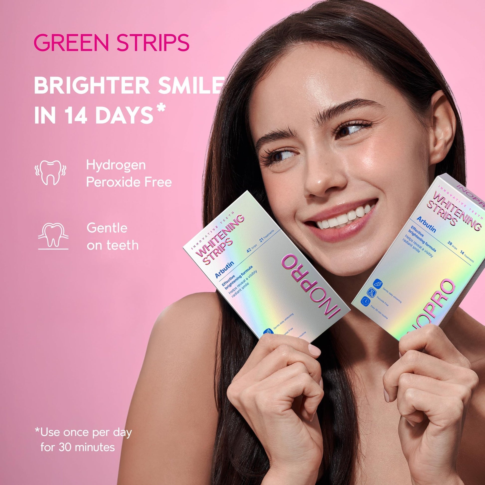 InoPro Teeth Whitening Strips 14 Treatments Kit - Enamel Safe Teeth Whitener, Peroxide-Free, Green White Strips - dailyvitalstore