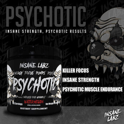 Insane Labz Psychotic Black Edition Mid Stimulant Pre Workout Powder, Energy Focus Pumps, Loaded with Creatine Beta Alanine Taurine Fueled by AMPiberry, 35 Servings (Blue Raspberry) - dailyvitalstore