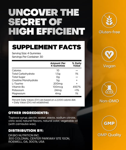 Instant Boost Creatine Monohydrate Gummies, Complex Formula with Real 5000mg Creatine, L-Taurine, B12, Mg & K, Pre-Workout Creatine for Women & Men to Support Energy - dailyvitalstore