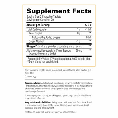 Integrative Therapeutics AllQlear - Seasonal Supplement for Immune Support *- Quail Egg Powder Blend - Dairy-Free - Berry Flavored, 60 Chewable Tablets (30 Servings) - dailyvitalstore