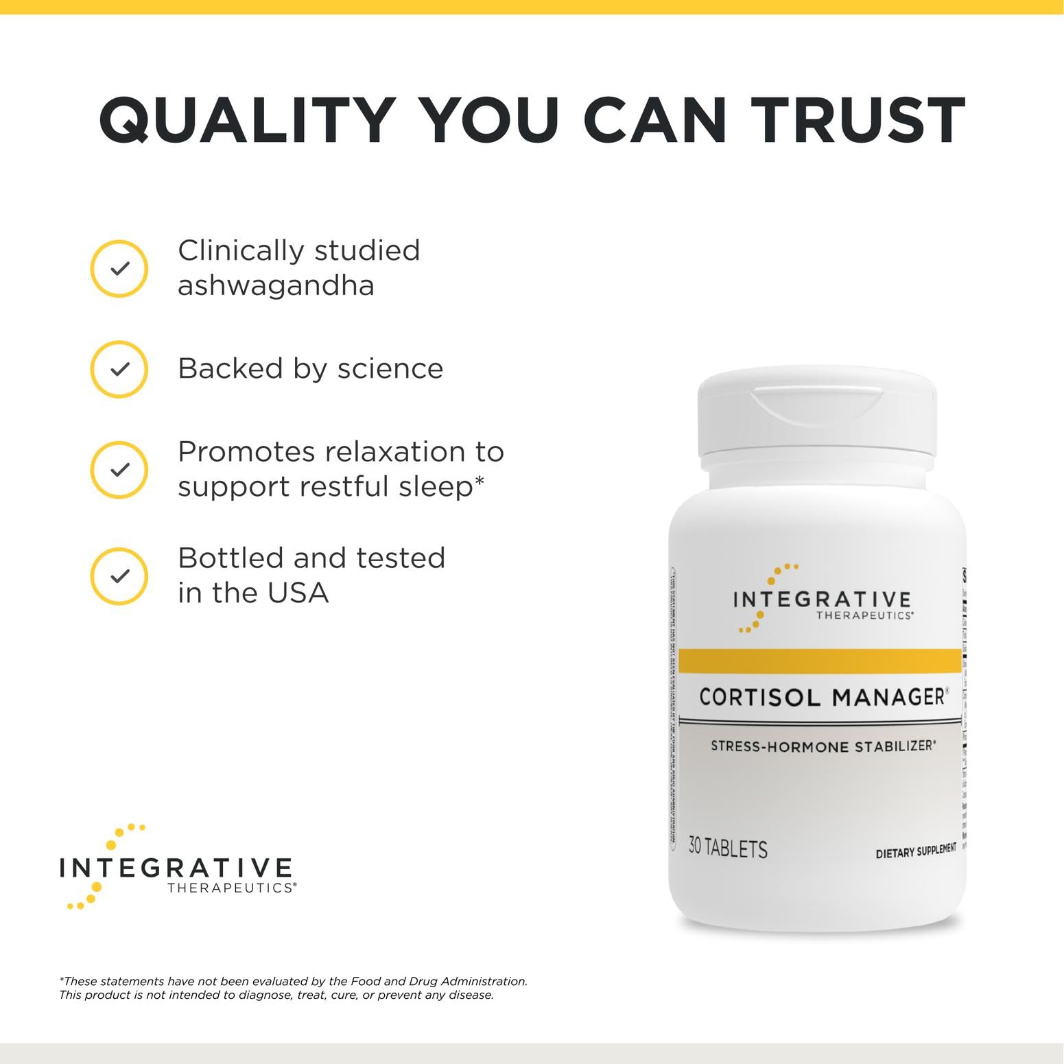 Integrative Therapeutics Cortisol Manager - Balance Cortisol & Support Relaxation for Restful Sleep* - Includes Ashwagandha & L-Theanine for Confidence with Less Stress* - 30 Tablets (15 Servings) - dailyvitalstore