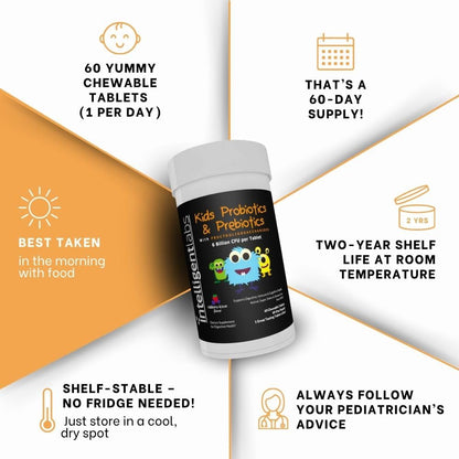 Intelligent Labs Kids/Children Probiotics 6 Billion CFU with Prebiotics, PHGG & FOS, Once-Daily Chewable, Great Taste, 10x Effectiveness - dailyvitalstore