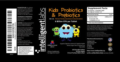 Intelligent Labs Kids/Children Probiotics 6 Billion CFU with Prebiotics, PHGG & FOS, Once-Daily Chewable, Great Taste, 10x Effectiveness - dailyvitalstore