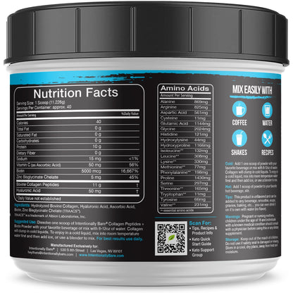 Intentionally Bare Grass Fed Hydrolyzed Collagen Peptides Powder - Bovine Collagen Powder – with Biotin, Hyaluronic Acid, Vitamin C & Zinc - Peptides I & III - dailyvitalstore