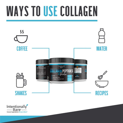 Intentionally Bare Grass Fed Hydrolyzed Collagen Peptides Powder - Bovine Collagen Powder – with Biotin, Hyaluronic Acid, Vitamin C & Zinc - Peptides I & III - dailyvitalstore