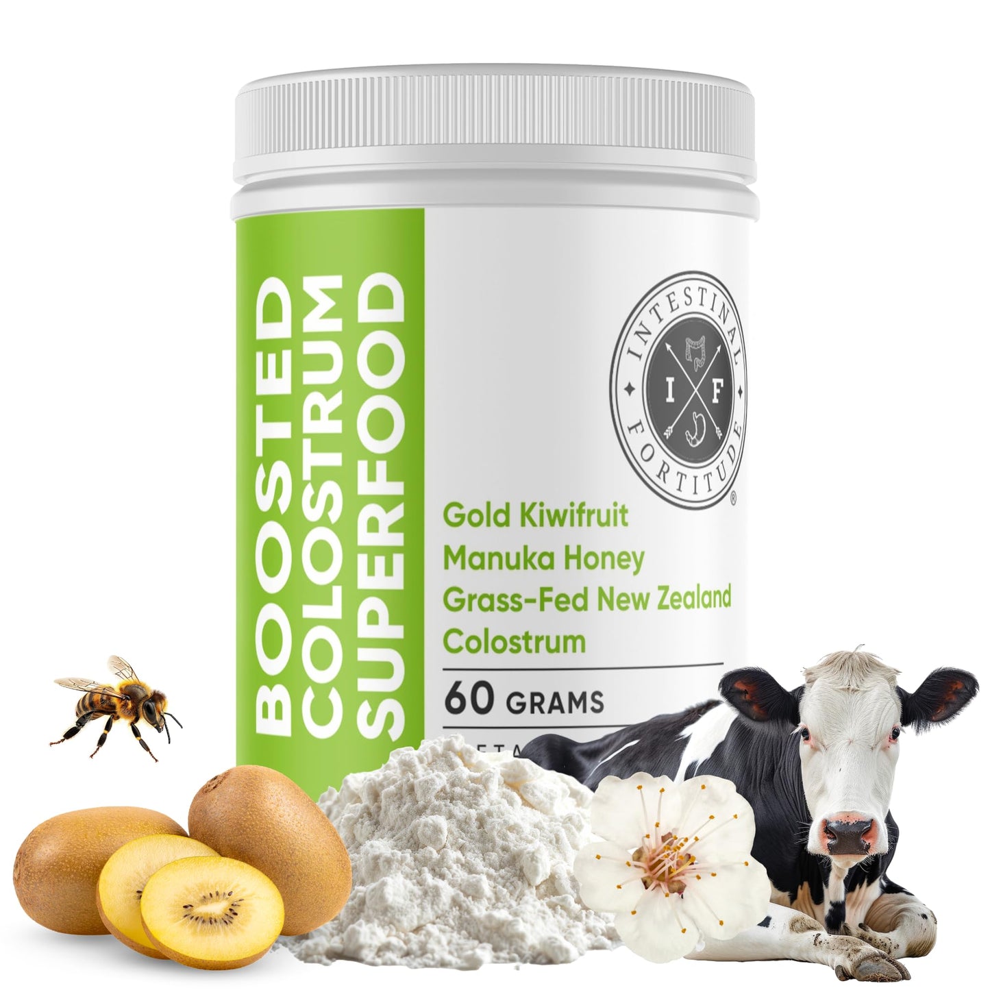 Intestinal Fortitude Boosted Colostrum Superfood Dietary Supplement: Grass-Fed New Zealand Bovine Colostrum, Gold Kiwifruit, Manuka Honey, for Digestion, Immune System, and Gut Health (60 Grams) - dailyvitalstore