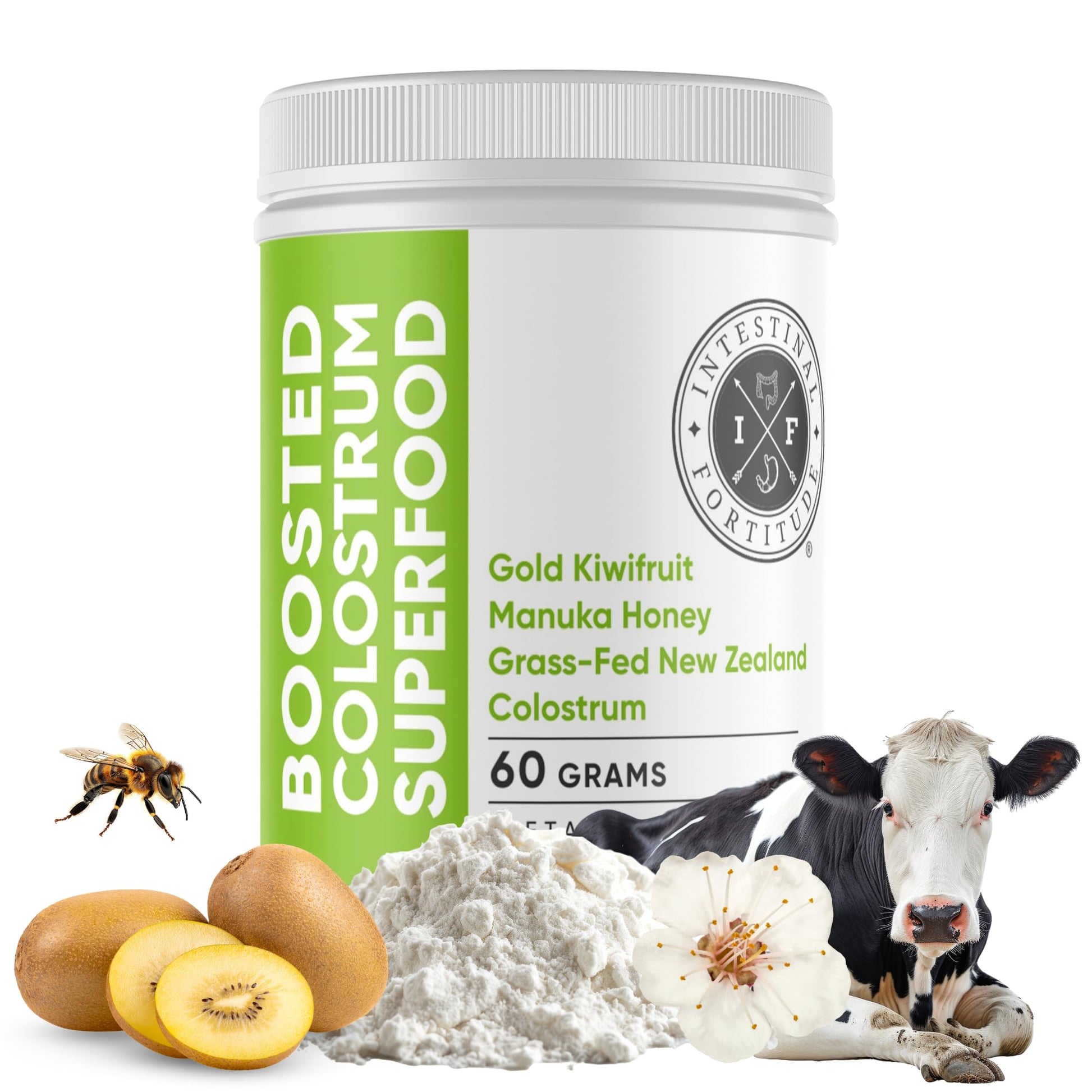 Intestinal Fortitude Boosted Colostrum Superfood Dietary Supplement: Grass-Fed New Zealand Bovine Colostrum, Gold Kiwifruit, Manuka Honey, for Digestion, Immune System, and Gut Health (60 Grams) - dailyvitalstore