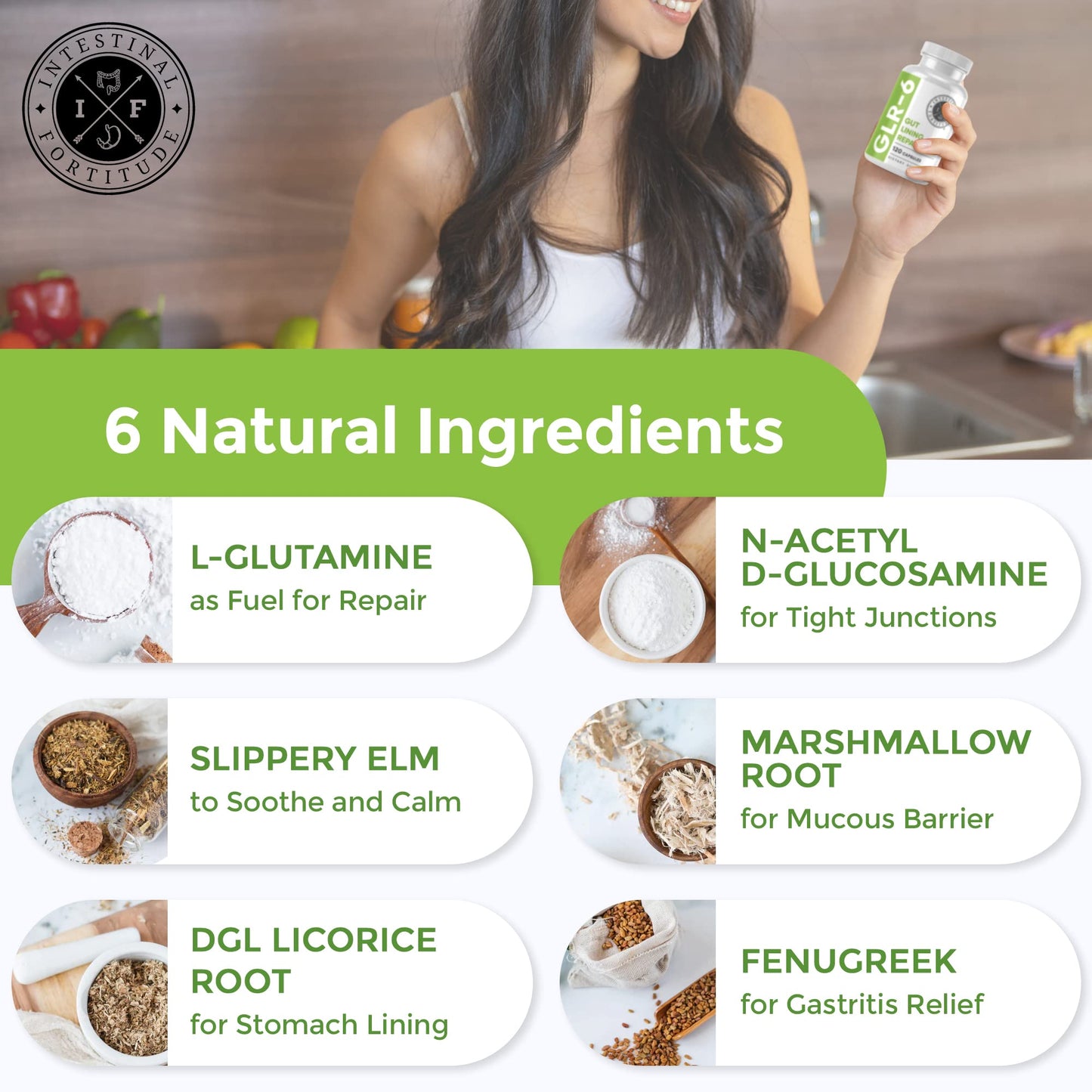 Intestinal Fortitude GLR-6 - Gut Lining Repair Supplement for Gut Health - Leaky Gut Repair with L-Glutamine, Slippery Elm, DGL Licorice Root, Marshmallow Root, Fenugreek - dailyvitalstore