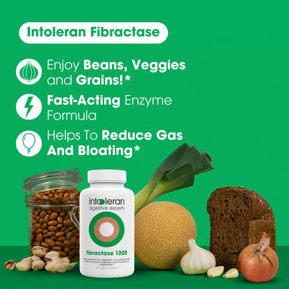 Intoleran Fibractase 1200 Digestive Enzymes - 108 Capsules | Supplement for Fructans & Galactans Intolerance | Helps Digest Carbohydrates; Grains, Legumes - dailyvitalstore