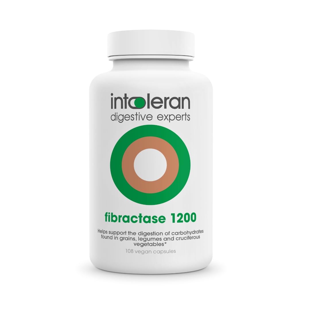 Intoleran Fibractase 1200 Digestive Enzymes - 108 Capsules | Supplement for Fructans & Galactans Intolerance | Helps Digest Carbohydrates; Grains, Legumes - dailyvitalstore