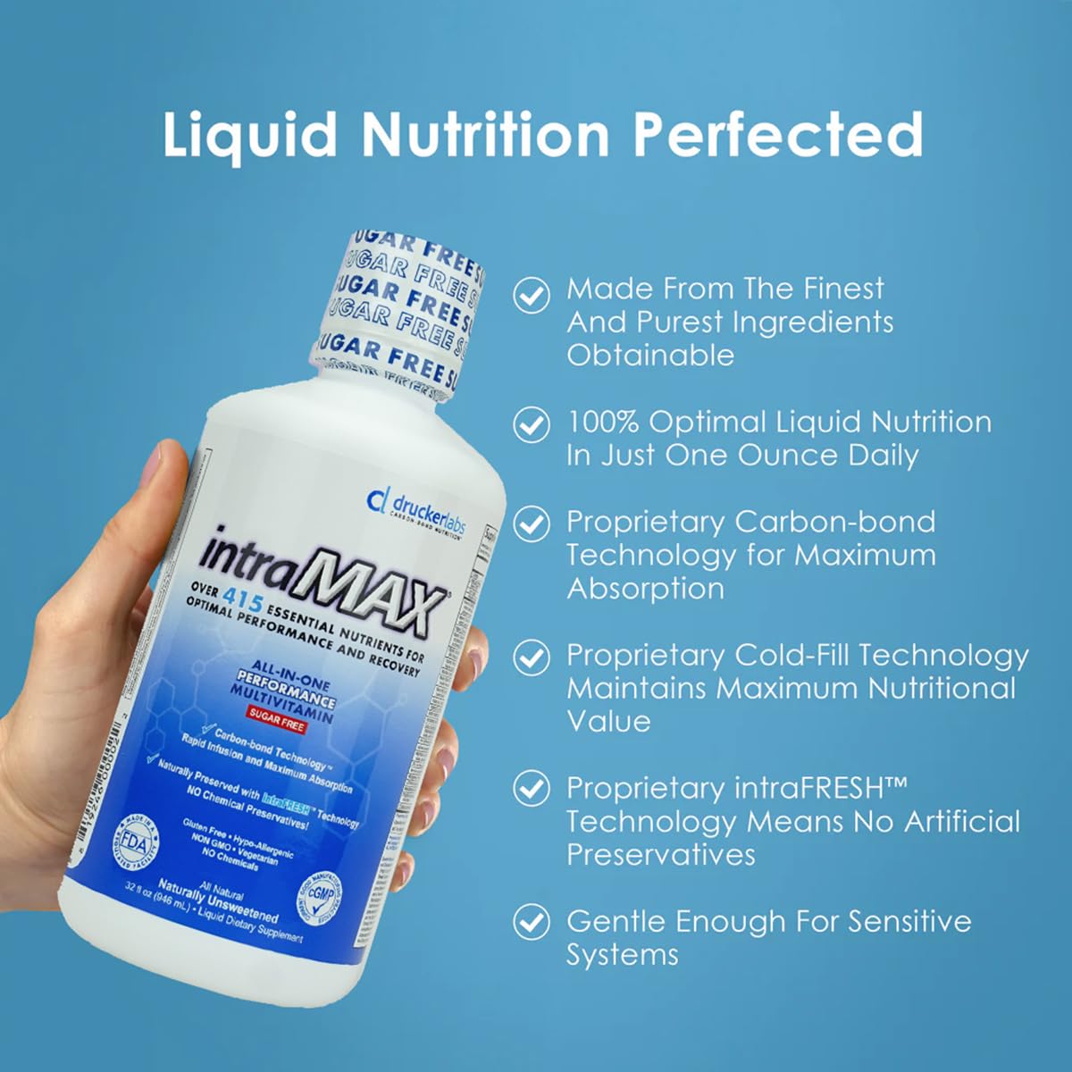 intraMAX Drucker Labs Organic Sugar-Free All-in-One Performance Liquid Multivitamin for Men & Women | Non-GMO, Gluten & Dairy Free | with Magnesium, Zinc, Vitamins D, C & E | 32 oz - dailyvitalstore