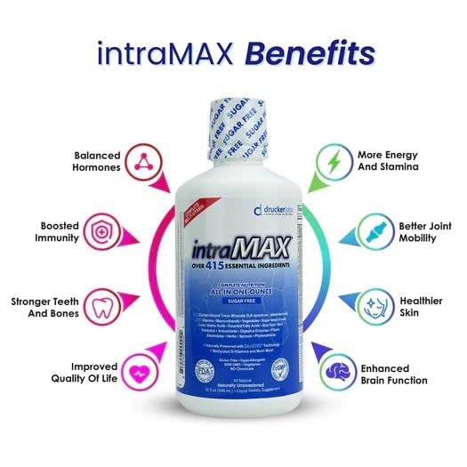 intraMAX Drucker Labs Organic Sugar-Free All-in-One Performance Liquid Multivitamin for Men & Women | Non-GMO, Gluten & Dairy Free | with Magnesium, Zinc, Vitamins D, C & E | 32 oz - dailyvitalstore