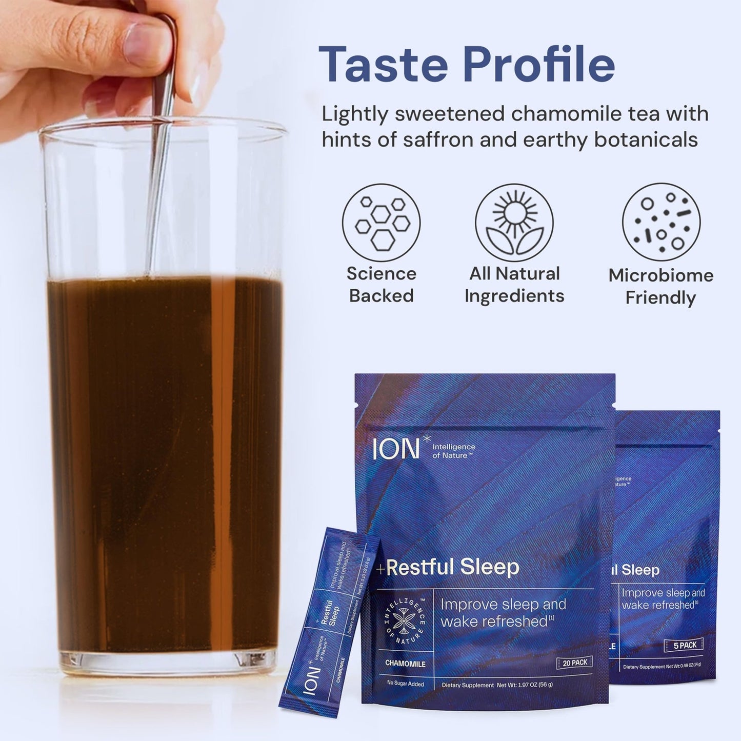 ION* Intelligence of Nature Restful Sleep - Ashwagandha Calm Sleep Aid Powder Drink Mix for Restful Night with Magnesium and L Theanine for Women and Men - 5 Packets - dailyvitalstore