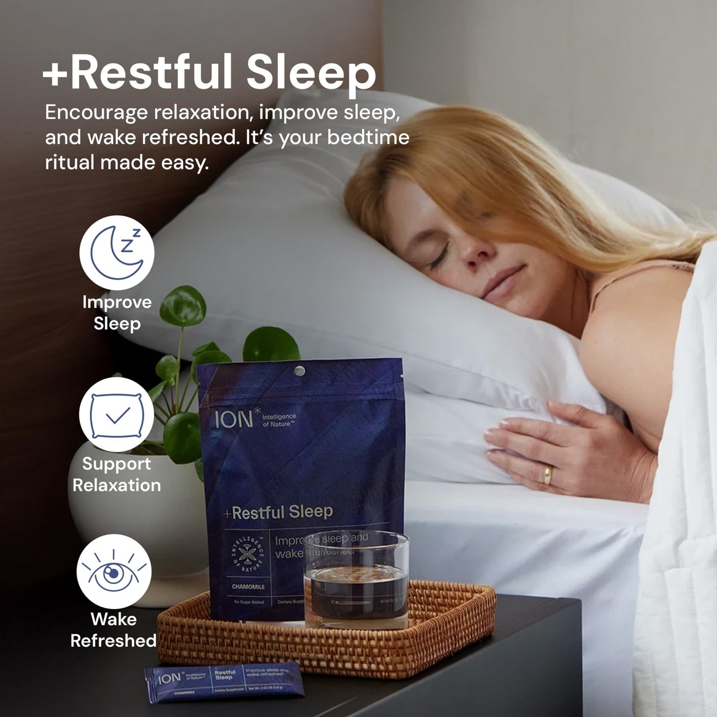 ION* Intelligence of Nature Restful Sleep - Ashwagandha Calm Sleep Aid Powder Drink Mix for Restful Night with Magnesium and L Theanine for Women and Men - 5 Packets - dailyvitalstore