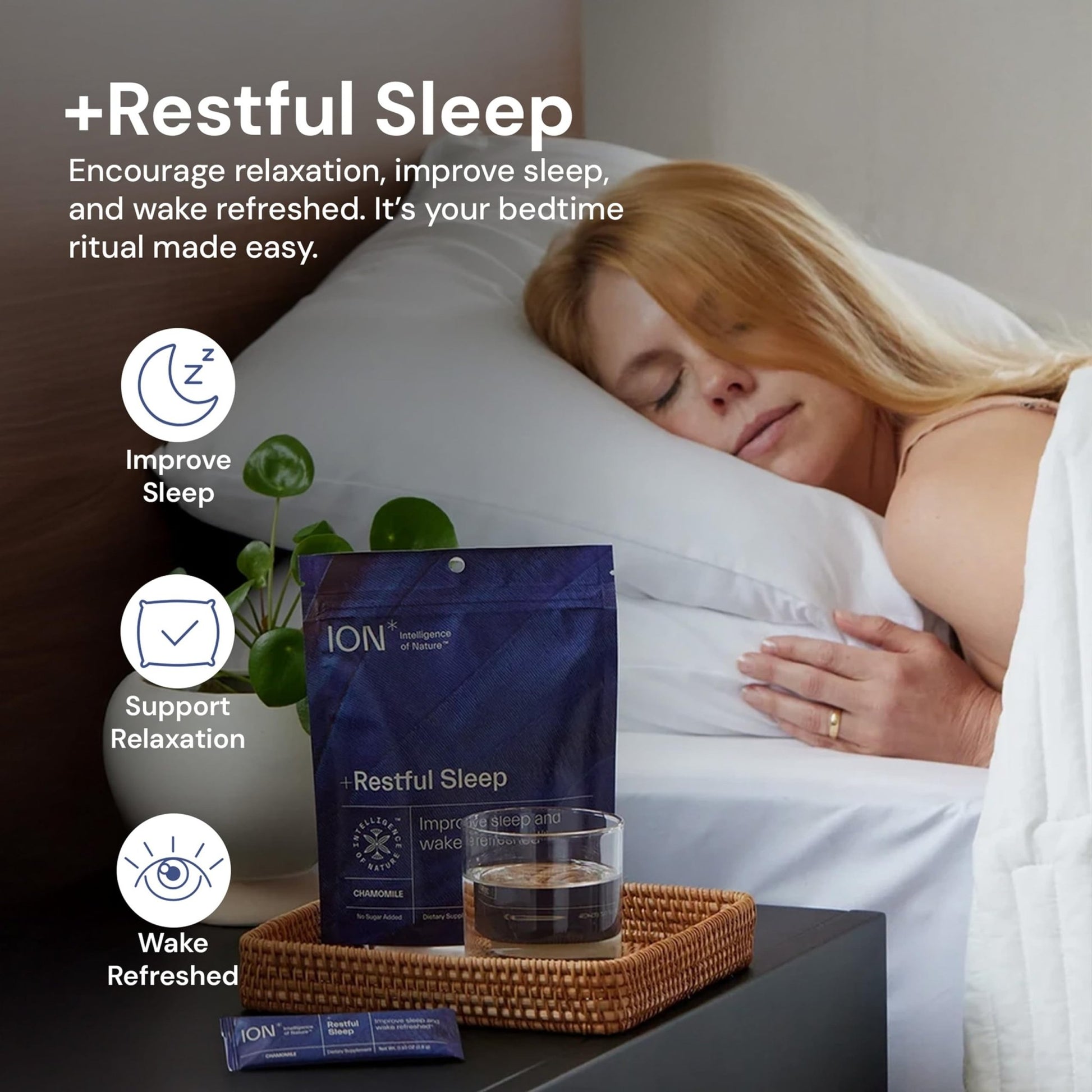 ION* Intelligence of Nature Restful Sleep - Ashwagandha Calm Sleep Aid Powder Drink Mix for Restful Night with Magnesium and L Theanine for Women and Men - 5 Packets - dailyvitalstore