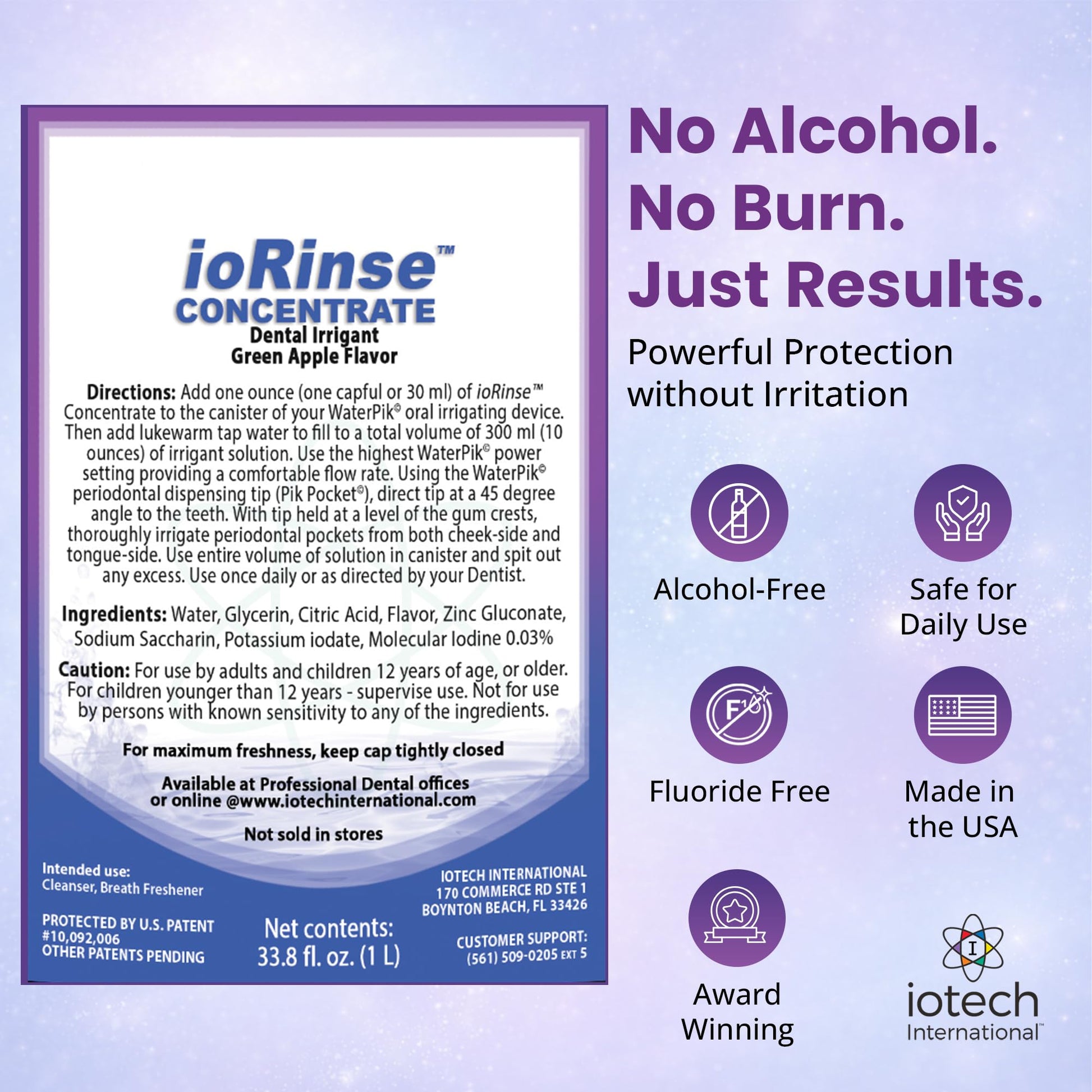 ioRinse Concentrated Irrigant with Active Molecular Iodine, Alcohol-Free Dental Irrigant, for use with Waterpik Water Flossers - dailyvitalstore