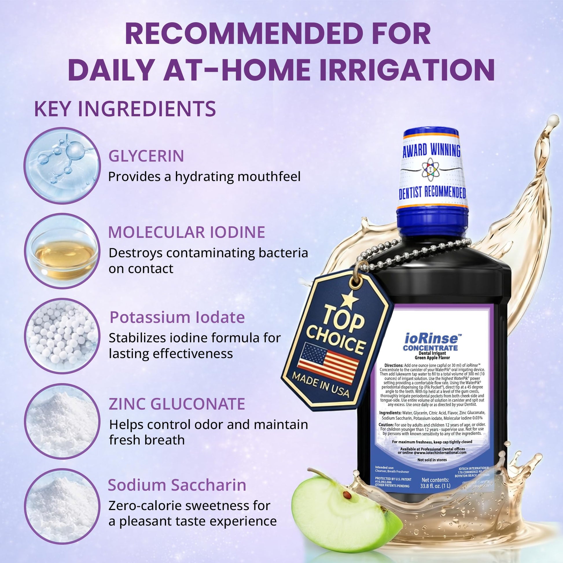 ioRinse Concentrated Irrigant with Active Molecular Iodine, Alcohol-Free Dental Irrigant, for use with Waterpik Water Flossers - dailyvitalstore