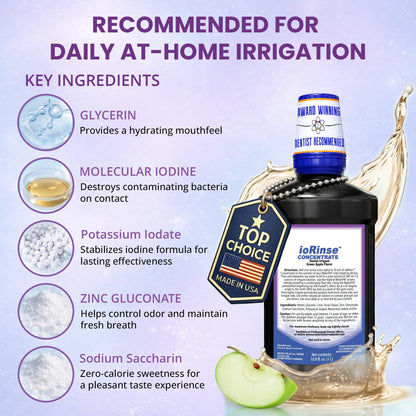ioRinse Concentrated Irrigant with Active Molecular Iodine, Alcohol-Free Dental Irrigant, for use with Waterpik Water Flossers - dailyvitalstore