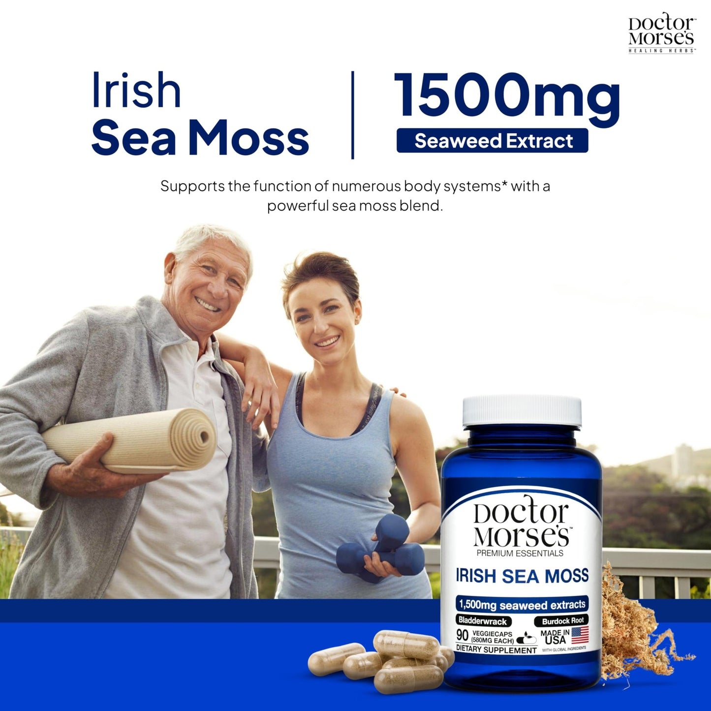Irish Sea Moss Advanced Supplement Capsules 1500mg, Ultra Potent Seamoss Advanced with Bladderwrack & Burdock Root, Made in FDA-Registered, NSF-Certified Facility, Overall Health Support, 90 Capsules - dailyvitalstore