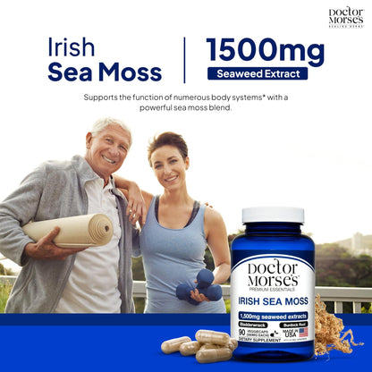 Irish Sea Moss Advanced Supplement Capsules 1500mg, Ultra Potent Seamoss Advanced with Bladderwrack & Burdock Root, Made in FDA-Registered, NSF-Certified Facility, Overall Health Support, 90 Capsules - dailyvitalstore