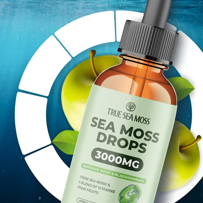 Irish Sea Moss Liquid Drops - 3000mg Formula - with Bladderwrack, Burdock Root & Black Cumin Seed - Liquid Supplement - Apple Flavor - 2 Fl Oz (60ml) - dailyvitalstore