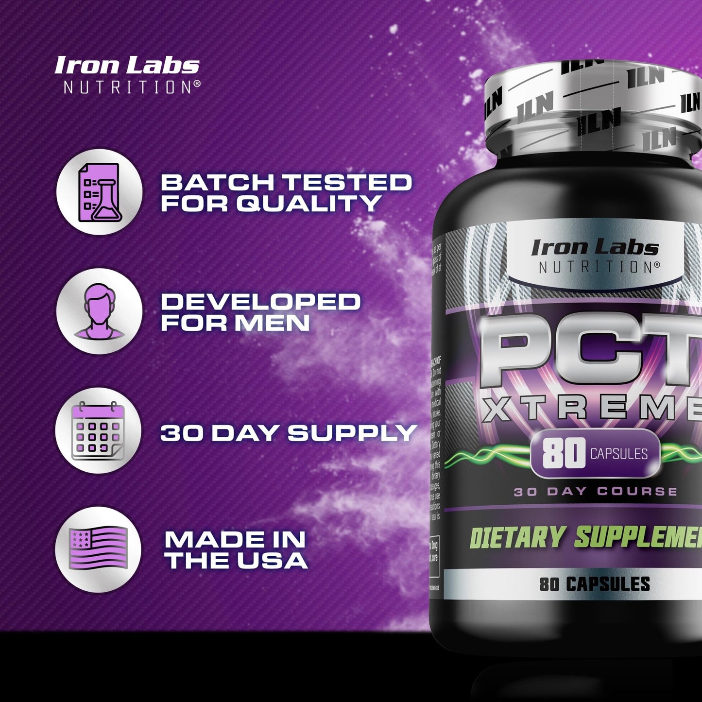 Iron Labs Nutrition PCT Xtreme - PCT Supplement for Men - 30 Day Course - Post Cycle Support Booster (80 Capsules) - dailyvitalstore