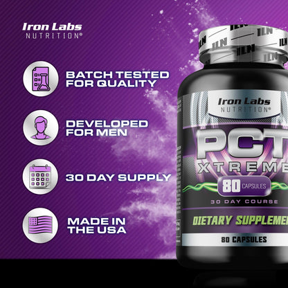 Iron Labs Nutrition PCT Xtreme - PCT Supplement for Men - 30 Day Course - Post Cycle Support Booster (80 Capsules) - dailyvitalstore
