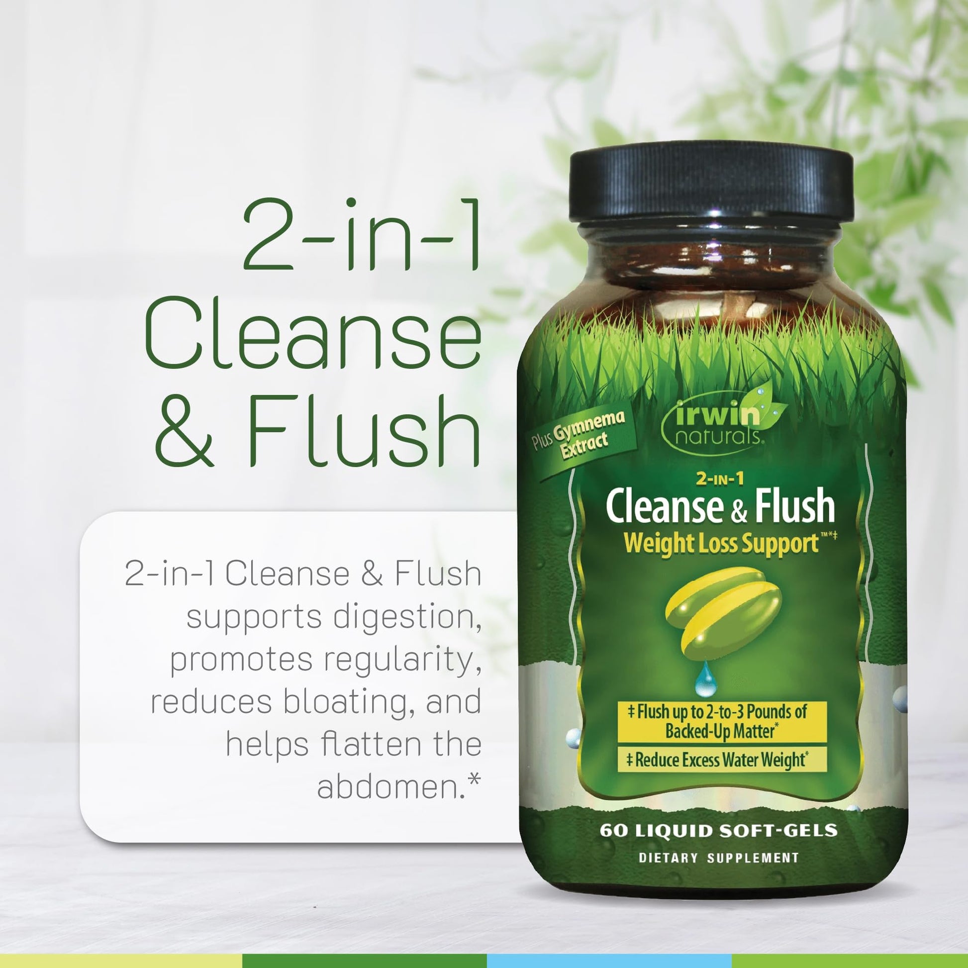 Irwin Naturals 2-in-1 Cleanse & Flush Support - 60 Liquid Soft-Gels - Flushes Digestive Tract & Reduces Bloating - 30 Total Servings - dailyvitalstore