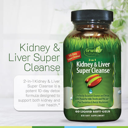 Irwin Naturals 2-in-1 Kidney & Liver Super Cleanse (10-Day) - Balanced Liver Detox & Kidney Cleanse - Milk Thistle Dandelion Root & Reishi Mushroom - dailyvitalstore