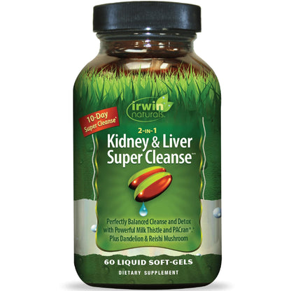 Irwin Naturals 2-in-1 Kidney & Liver Super Cleanse (10-Day) - Balanced Liver Detox & Kidney Cleanse - Milk Thistle Dandelion Root & Reishi Mushroom - dailyvitalstore