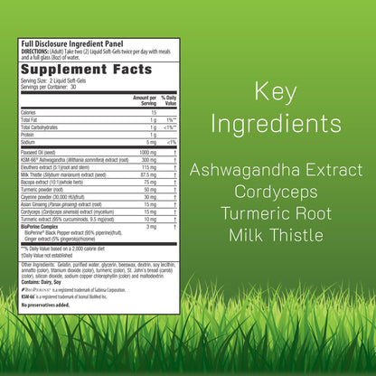 Irwin Naturals Extra Strength Ashwagandha - 60 Liquid Softgels - Helps Boost Physical & Mental Performance - with Turmeric & Milk Thistle - dailyvitalstore