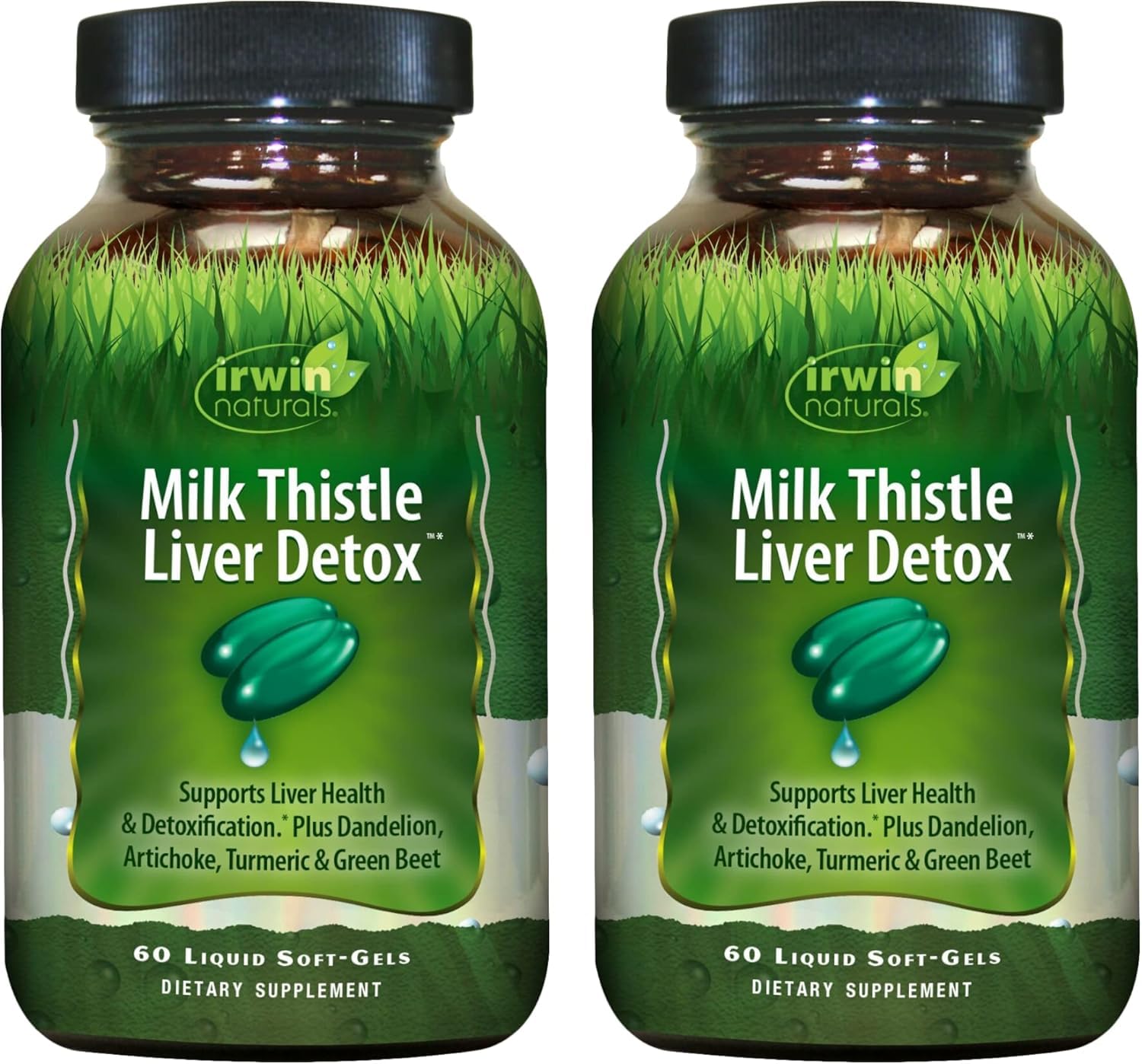 Irwin Naturals Milk Thistle Liver Detox - 60 Liquid Soft-Gels, Pack of 2 - Supports Liver Health with Dandelion, Artichoke, Turmeric & Green Beet Root - 60 Total Servings - dailyvitalstore