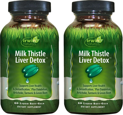 Irwin Naturals Milk Thistle Liver Detox - 60 Liquid Soft-Gels, Pack of 2 - Supports Liver Health with Dandelion, Artichoke, Turmeric & Green Beet Root - 60 Total Servings - dailyvitalstore