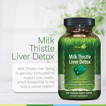 Irwin Naturals Milk Thistle Liver Detox - 60 Liquid Soft-Gels, Pack of 2 - Supports Liver Health with Dandelion, Artichoke, Turmeric & Green Beet Root - 60 Total Servings - dailyvitalstore