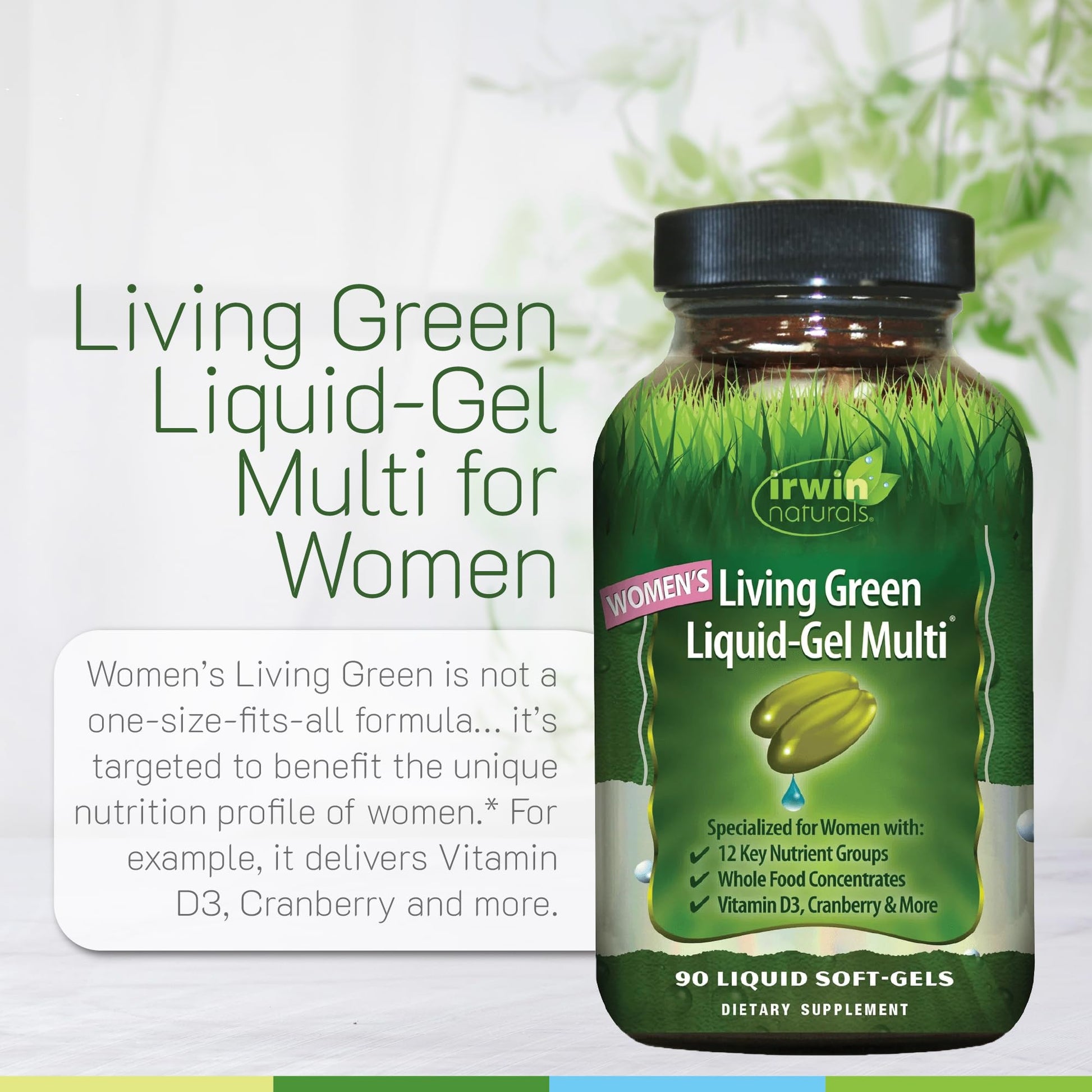 Irwin Naturals Women’s Living Green Liquid-Gel Multi - Whole Food Multivitamin for Women with 70 Nutrients, Omega Oils & Greens Blend - Liquid Soft-Gels with BioPerine® for Absorption - 120 Count - dailyvitalstore