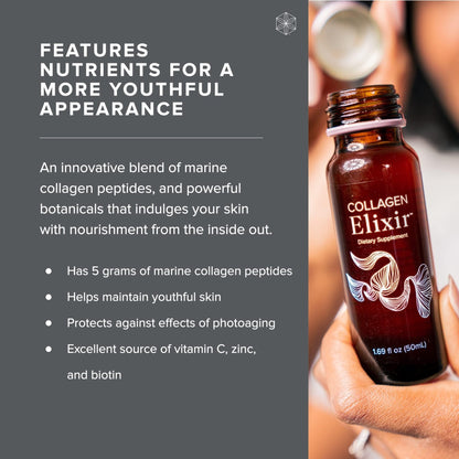 Isagenix Collagen Elixir - Drink with Marine Collagen Peptides - Support a Youthful Appearance with Vitamin C, Zinc & Biotin - 10 Bottles (1 Box) - dailyvitalstore