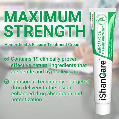 ishancare Hemorrhoid Cream, Hemorrhoid & Fissure Treatment Ointment Extra Strength, Relief Anal Pain, Itching, Bleeding, Swelling, Discomfort, Natural Herbs Fast Acting Ingredients, Contains Vitamin E - dailyvitalstore